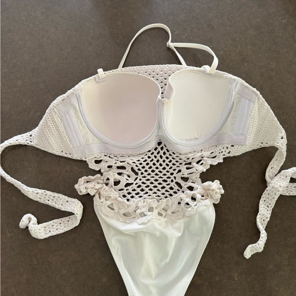 White Crochet One Piece Swimsuit with Cutouts - Picture 4 of 5